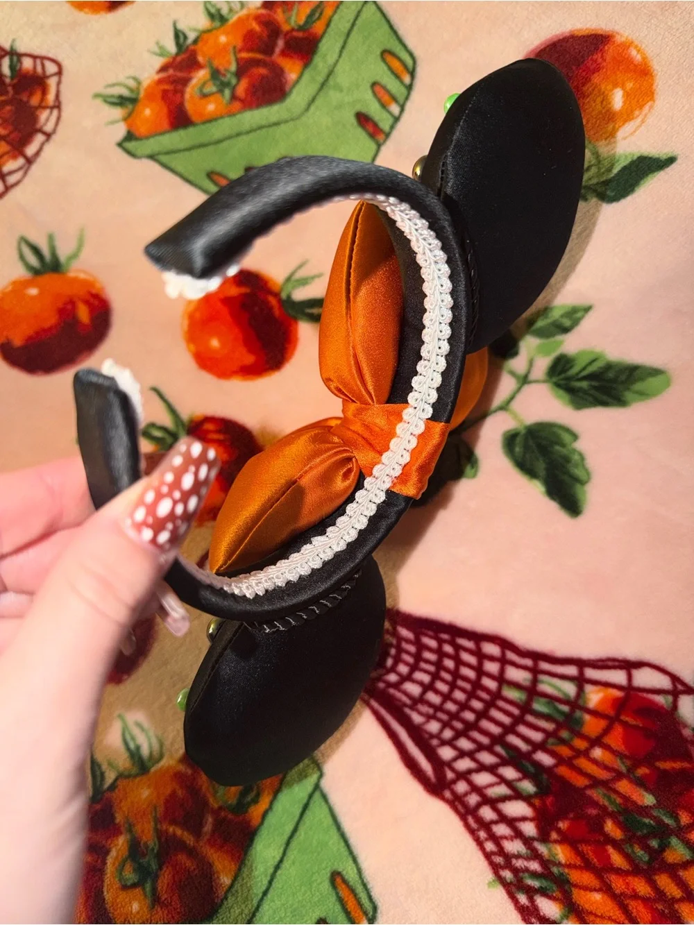 Disney Halloween Minnie Bow Pumpkin Ears Headband Orange Black Green Gems MNSSHP